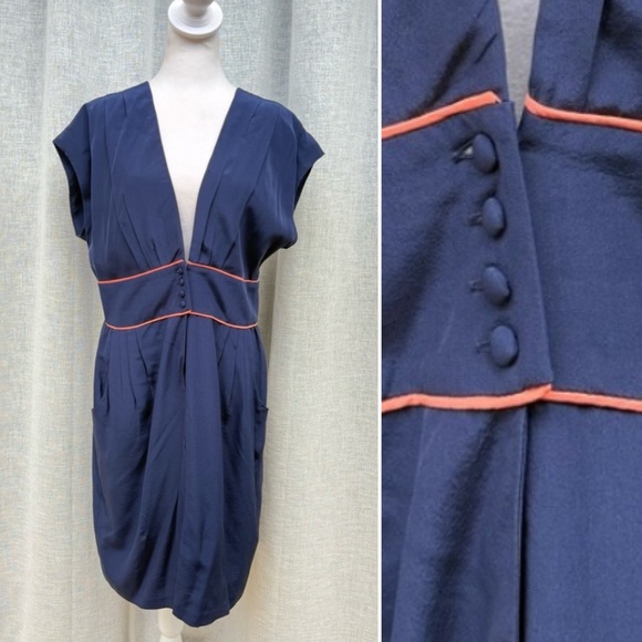 Twelfth Street by Cynthia Vincent blue  coral cord sheath v neck dress - Picture 1 of 10